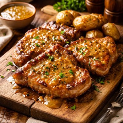 Image of Pan Fried Pork with Maple Mustard Sauce