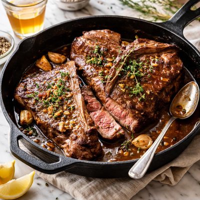 Image of Pan Fried Porterhouse Steaks with Lynchburg Pan Sauce