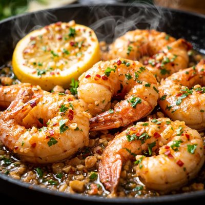Image of Whole30 Pan Fried Prawns with Garlic and Lemon