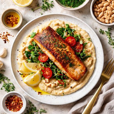 Image of Pan Fried Salmon with Cannellini Bean Pure