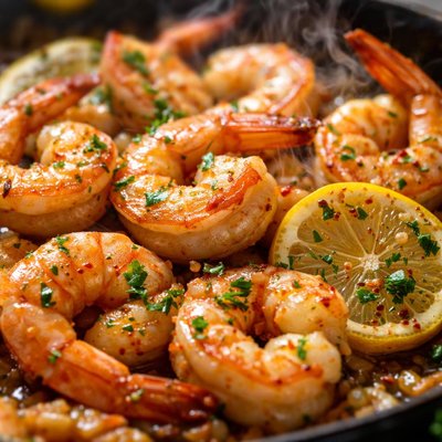 Image of Pan Fried Shrimp with Lemon and Ouzo