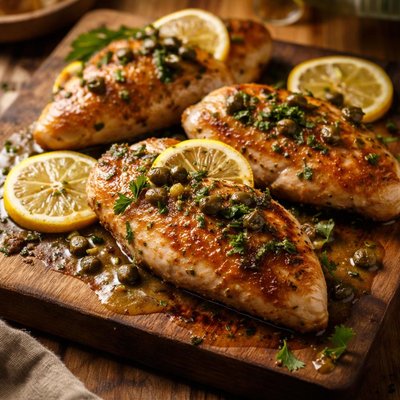 Image of Pan Roasted Chicken Breasts with Lemon and Caper Sauce