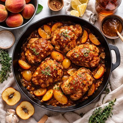 Image of Pan Roasted Chicken with Bourbon Peach Glaze