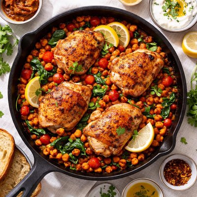 Image of Pan Roasted Chicken with Harissa Chickpeas