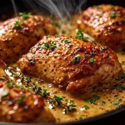 Image of Pan Roasted Chicken with Mustard and Sherry