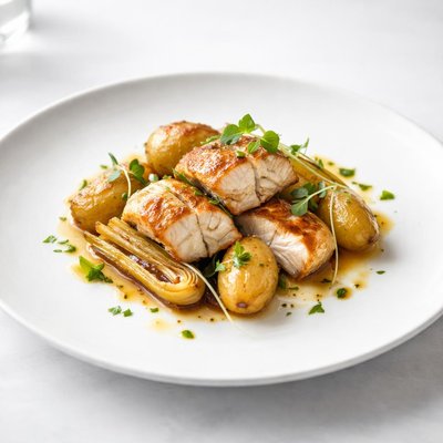 Image of Pan Roasted Monkfish with Potatoes and Leeks