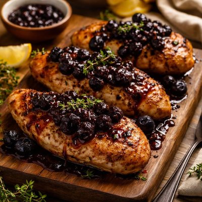 Image of Pan Seared Chicken with Blueberry Sauce
