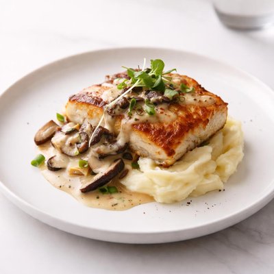 Image of Pan Seared Mahi Mahi with Ginger Shiitake Cream Sauce on Potato
