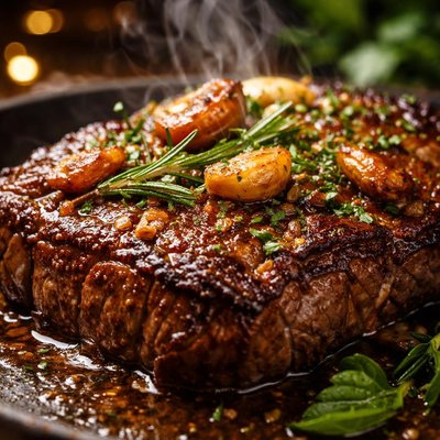 Image of Pan Seared Oven Roasted Garlic Butter Steak