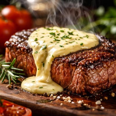 Image of Pan Seared Rib Eye Steak with Barnaise