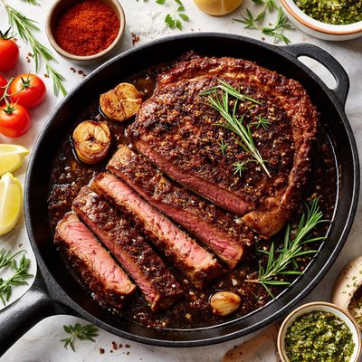 Image of Pan Seared Rib Eye Steak with Smoked Paprika Rub