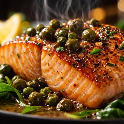 Image of Pan Seared Salmon with Capers and Green Peppercorns