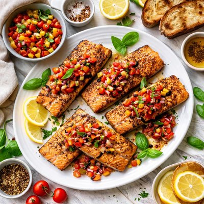 Image of Pan Seared Salmon with Fresh Tomato Basil Relish