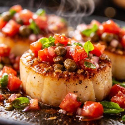 Image of Pan Seared Scallops with Fresh Tomato Caper Salsa