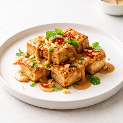 Image of Pan Seared Tofu with Spicy Peanut Sauce
