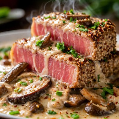 Image of Pan Seared Tuna with Ginger Shiitake Cream Sauce