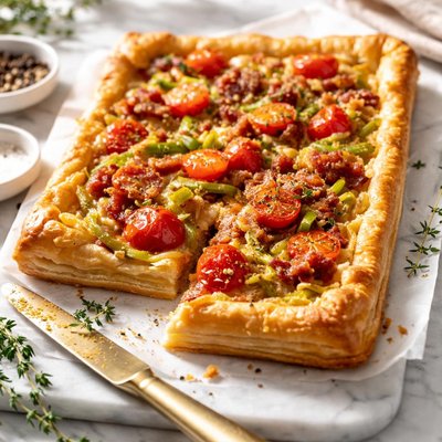 Image of Pancetta Tomato and Leek Tart