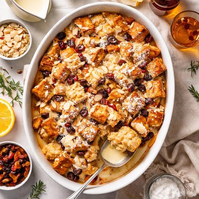 Image of Panettone Bread Pudding with Amaretto Sauce