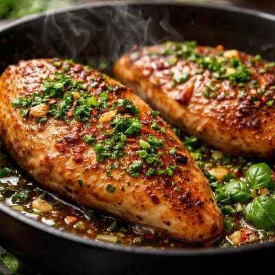Image of Panfired Chicken Breasts with Oregano Garlic Butter