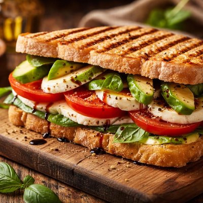 Image of Panini Caprese Sandwich with Avocado