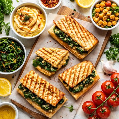Image of Panini with Sauteed Spinach and Chickpea Spread