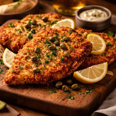 Image of Panko Coated Chicken Schnitzel with Capers and Lemon