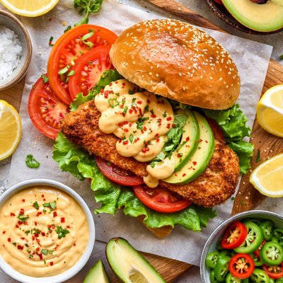 Image of Panko Crusted Chicken Sandwich with Four Chile Aioli