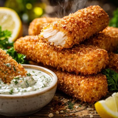 Image of Panko Crusted Fish Sticks with Herb Dipping Sauce