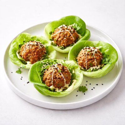 Image of Panko Crusted Meatballs Wrapped in Lettuce Cups