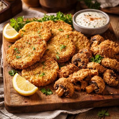 Image of Panko Fried Green Tomatoes and Mushrooms