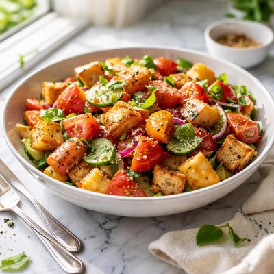 Image of Panzanella Bread Salad with Fresh Tomatoes