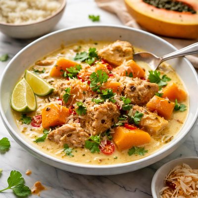 Image of Papaya Chicken with Vanilla Scented Coconut Milk