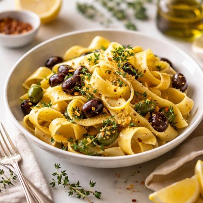 Image of Pappardelle Pasta with Olives Thyme and Lemon