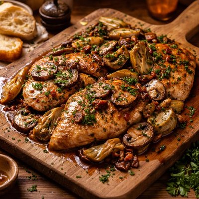Image of Parisian Chicken with Portabella Mushrooms and Artichokes