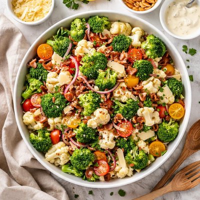 Image of Parmesan Broccoli and Cauliflower Salad