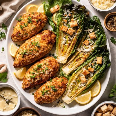 Image of Parmesan Chicken with Caesar Roasted Romaine