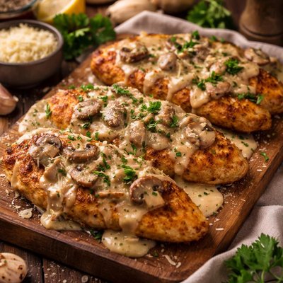 Image of Parmesan Chicken with Mushroom Sauce