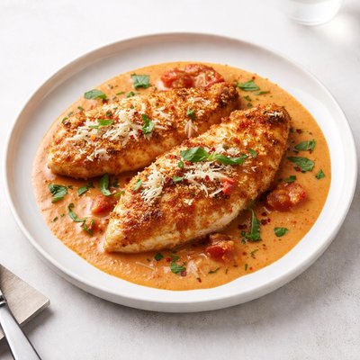 Image of Parmesan Crusted Chicken Cutlets in Tomato Cream Sauce