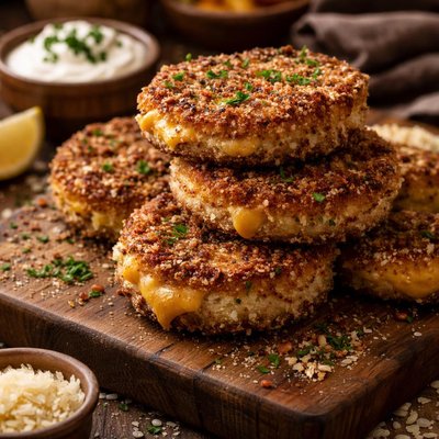 Image of Parmesan Crusted Smoked Cheddar Potato Cakes