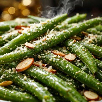 Image of Parmesan Garlic Butter Green Beans with Almonds