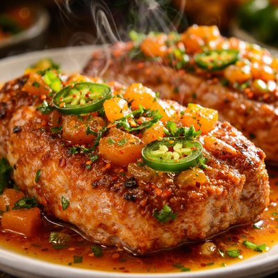 Image of Parmesan Mustard Chops with Apricot and Jalapeno Sauce