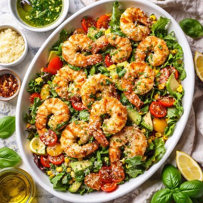 Image of Parmesan Shrimp with Basil Dressing