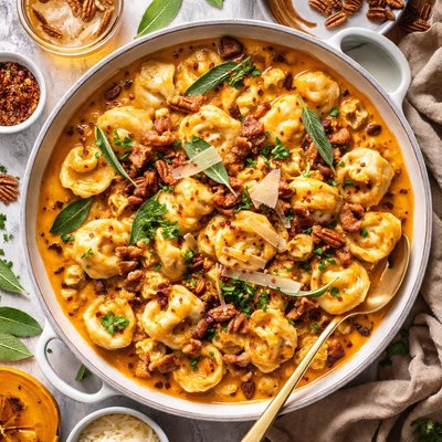 Image of Parmesan Tortellini in a Bourbon Spiked Squash Sauce