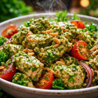 Image of Parsley Pesto Chicken Salad with Pine Nuts