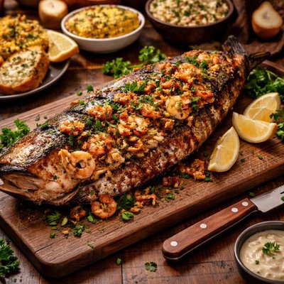 Image of Party Size Barbecued Albacore Tuna with Shrimp Stuffing