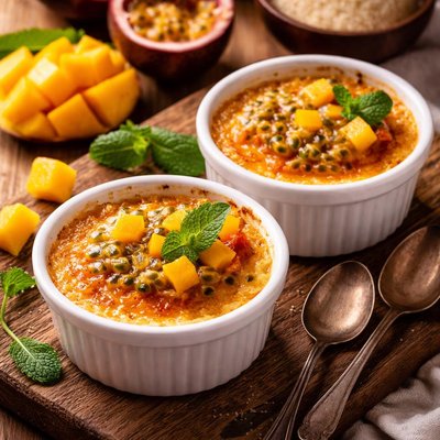 Image of Passion Fruit and Mango Creme Brulee