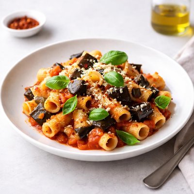 Image of Pasta Alla Norma Pasta Tossed with Fresh Tomato Sauce Flavor