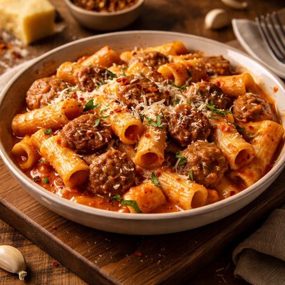 Image of Pasta and Sausage in Tomato Cream Sauce