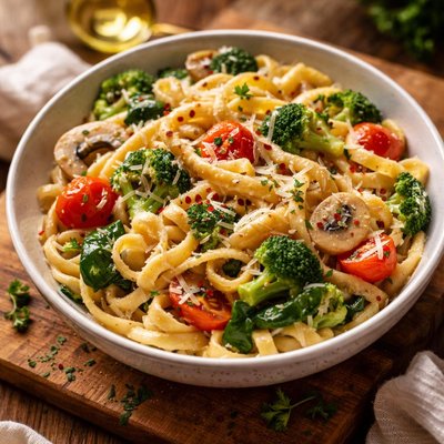 Image of Pasta and Veggies with Creamy Garlic Sauce