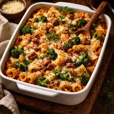 Image of Pasta Bake with Sausage Broccoli and Beans